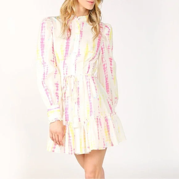 NWT Beulah Women's SZ L Shirt-dress Tie-Dye Bishop Sleeve Tiered Preppy Dress - Picture 1 of 9